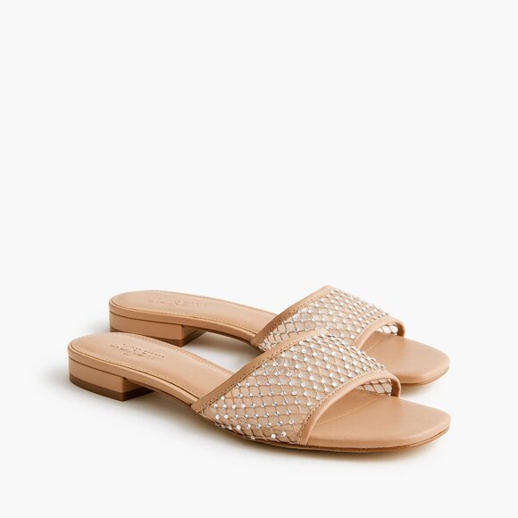 J. Crew Women's Rhinestone mesh slide sandals 6-M Nude Rhinestone Mesh - Picture 2 of 5